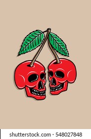 Skull Cherry Hand Drawing Illustration