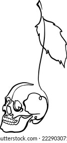 skull, cherry one line vector illustration art