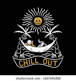 Skull Chill Summer Beach Holiday Enjoy Relax Graphic Illustration Vector Art T-shirt Design