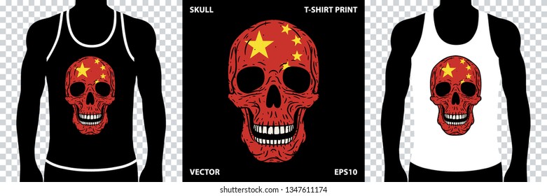 Skull. Skull with Chinese flag. Vector illustration for printing on t-shirts, stickers, posters and more.