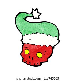 skull in christmas hat cartoon