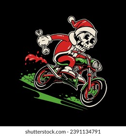 skull christmas riding motorcycle illustration vector