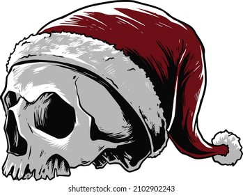 skull with christmas and santa calaus theme