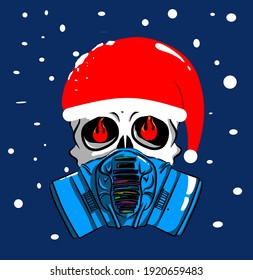 Skull With Christmass hat symbol or mascot design.