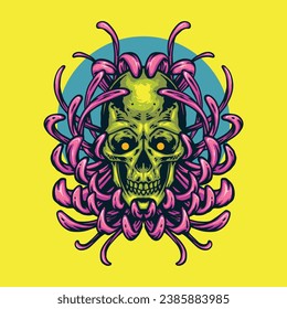 skull chrysanthemum flower for tshirt design