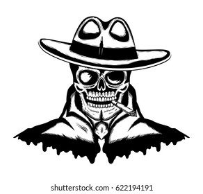 Skull with a cigar.