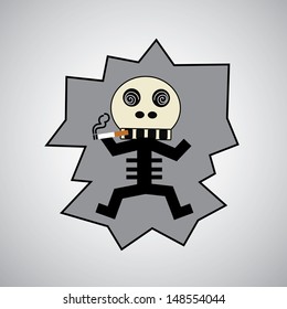 Skull with a cigarette on gray background