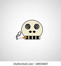 Skull with a cigarette on gray background