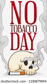 Skull with cigarette and smoke around it promoting No Tobacco Day commemoration.