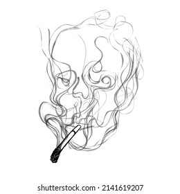 El cráneo del humo del cigarrillo desborda la ilustración vectorial sobre fondo blanco. Dejar de fumar puede dañar su salud.