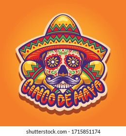 skull cinco de mayo mascot illustration