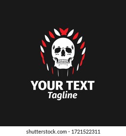 Skull with circle accent like fire and flowers vector illustration logo. using for tatoo, logo and tshirt design with vintage style.