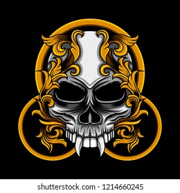 skull circle floral illustration design