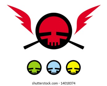 Skull in the circle framed with the wings. Modern pirate's flag. Vector illustration.