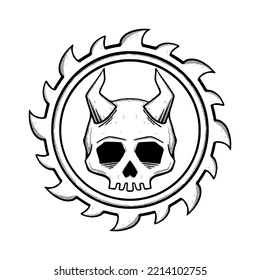 Skull in circle Illustration hand drawn cartoon sketch lineart vintage style vector
