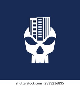 Plantilla de diseño del logotipo del vector Skull y cityscape, concepto de diseños, logotipos, elemento de logotipo para la plantilla