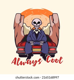 Skull and classic car illustration Premium Vector