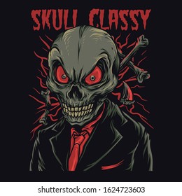 Skull Classy Cartoon Funny Illustration