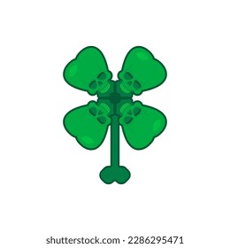 Skull clover. Four leaf clover for good luck with a skeleton