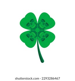 Skull clover. Four leaf clover for good luck with a skeleton