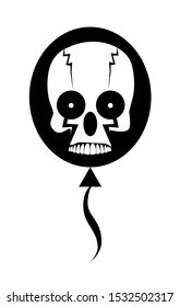 Skull Clown in a balloon, black and White background  
