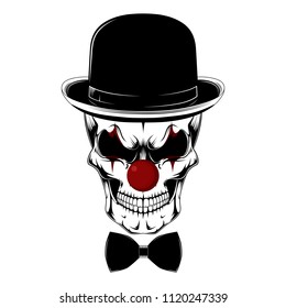 Skull of a clown. Black and white vector image.