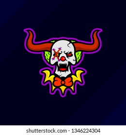 Skull clown esport gaming mascot logo.