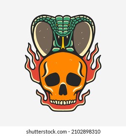 skull and cobra hand drawn illustration