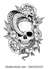 893 Skeleton with snake and flowers Images, Stock Photos & Vectors ...