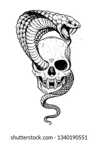 Skull Cobra Snake Hand Drawn Illustration Stock Vector (Royalty Free ...