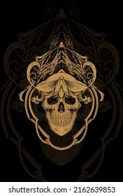 Skull with cockroach and temple artwork illustration