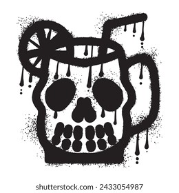 Skull cocktail mug graffiti with black spray paint art