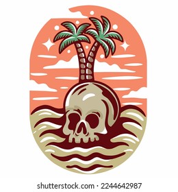 Skull and coconut design, vector design and illustration. for tshirt and merchandise.
