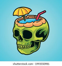 Skull coconut drink vector illustration