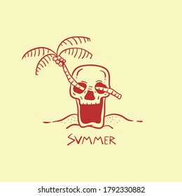 Skull and coconut tree, hand drawing illustration, suitable for t-shirt design and tatto design
