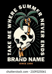 skull and coconut tree. For t-shirts, stickers and other similar products.