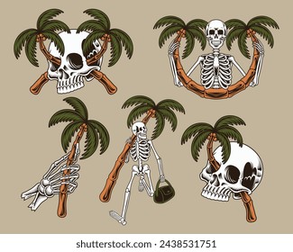 skull and coconut tree. For t-shirts, stickers and other similar products.