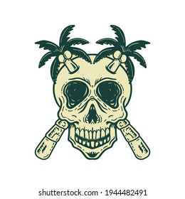 Skull with coconut trees, Vector