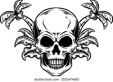 Skull with coconut vector illustration 
