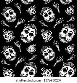 Skull coffee hand seamless pattern