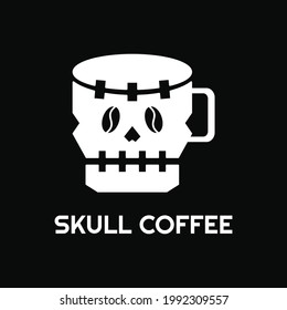 Skull Coffee Logo Concept. Skull, Mug and Coffee. Black and White. Logo, Icon, Symbol and Sign