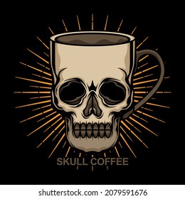 tatuaje de la taza de café de cráneo, EPS vectorial 10