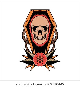 skull coffin tattoo vector design
