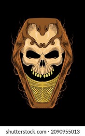 Skull with coffin vector illustration