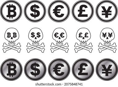 Skull and coin illustration material collection