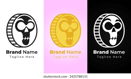 Skull Coin Logo, combination between skull and coin. Can be used as media entertainment brand identity