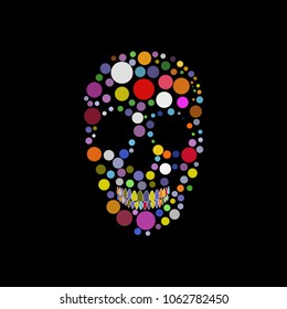 Skull collage of circle dots in various sizes and color shades.