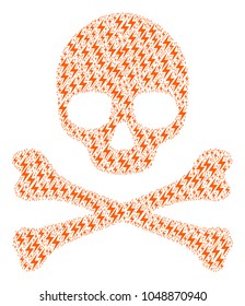 Skull collage combined of electric bolt icons. Vector electric bolt pictograms are composed into geometric skeleton pattern.