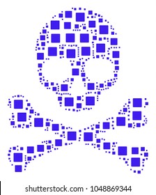 Skull collage constructed of filled square pictograms. Vector filled square design elements are organized into conceptual scary collage.