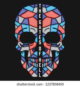 Skull color illustration, the gates of hell typography, tee shirt graphics, vectors